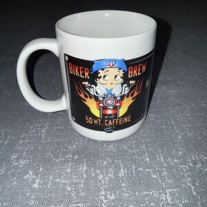Vintage 1998 Betty Boop Biker Brew Coffee Mug Hi-Octane 50 Wt Caffeine White